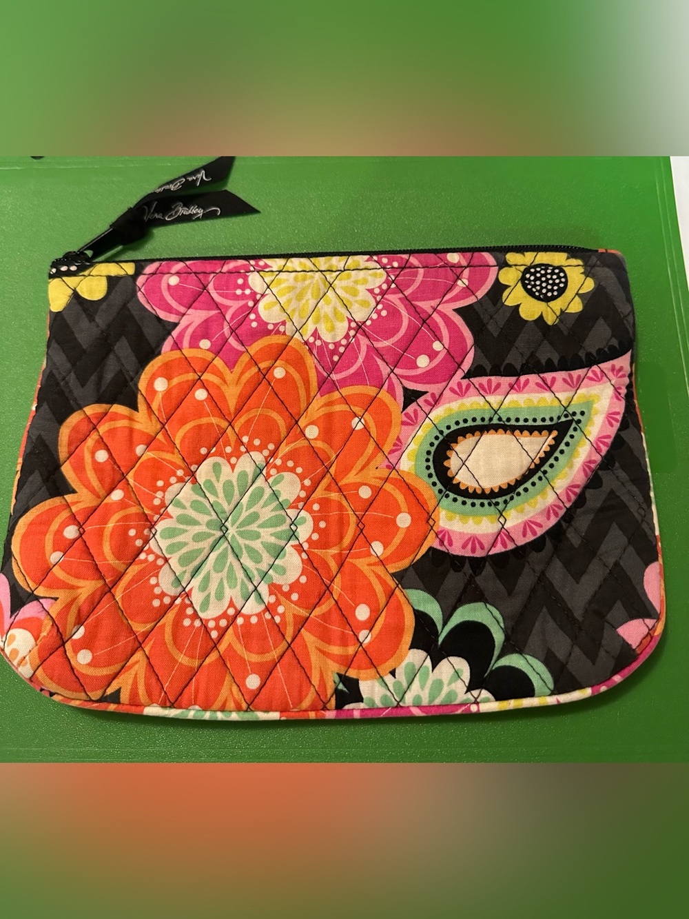 Vera Bradley Quilted Zip Pouch Cosmetic Bag Floral Boho Makeup Bag